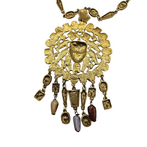 Goldette 1970s Egyptian Revival Gold Tone Necklace Cartouche & Scarab Motifs - Picture 13 of 16
